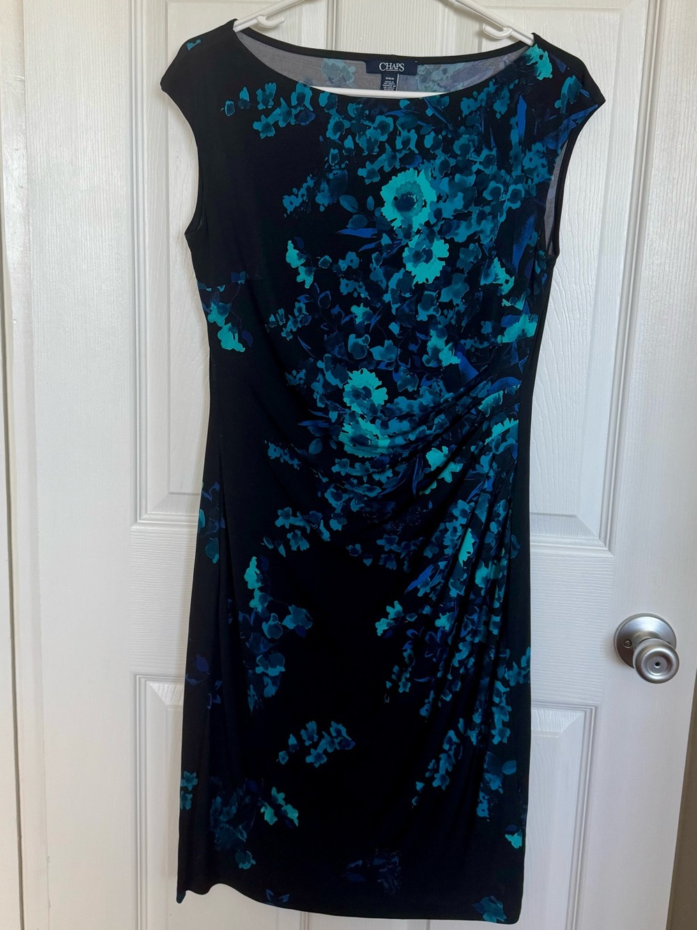 Chaps Black Dress with Teal Floral Print
